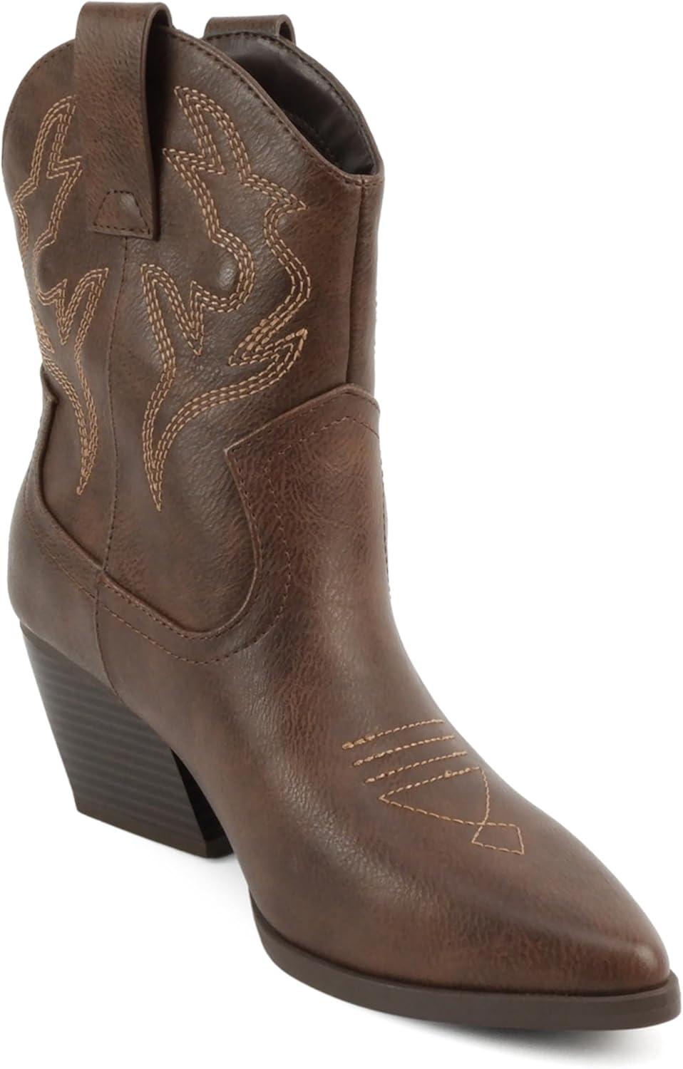 imageSoda BLAZING  Women Western Bootie Pointe Toe with Low Heel Wide Fit AvailableBrown Pu
