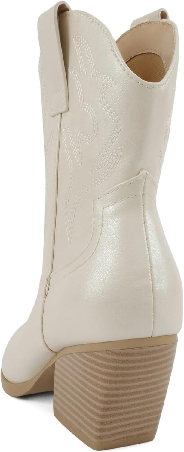 imageSoda BLAZING  Women Western Bootie Pointe Toe with Low Heel Wide Fit AvailableCream Pearl Pu