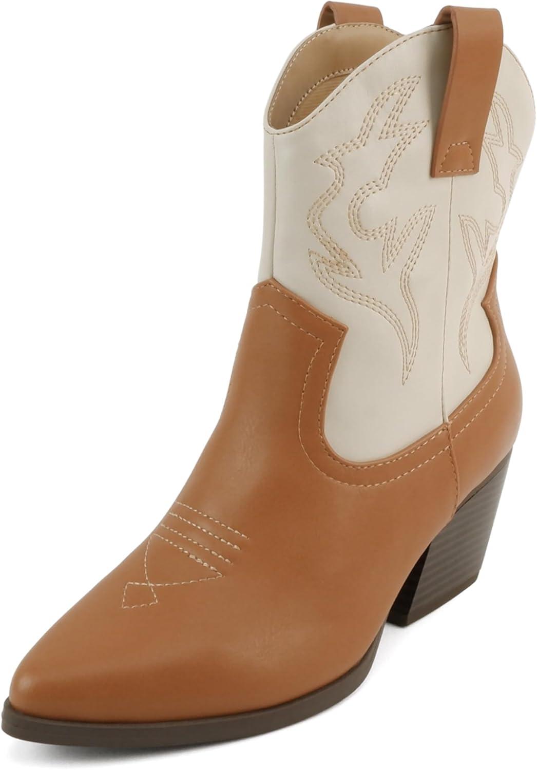 imageSoda BLAZING  Women Western Bootie Pointe Toe with Low Heel Wide Fit AvailableDark BlondBone Pu