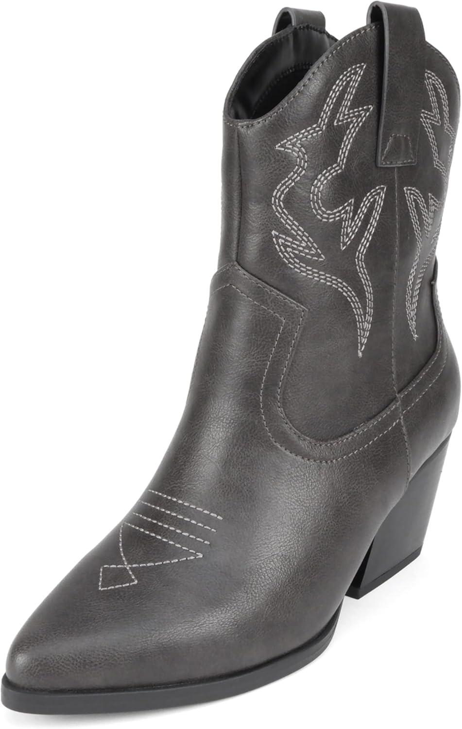 imageSoda BLAZING  Women Western Bootie Pointe Toe with Low Heel Wide Fit AvailableDk Grey Pu