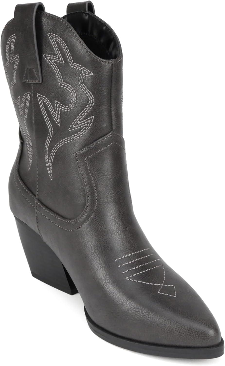 imageSoda BLAZING  Women Western Bootie Pointe Toe with Low Heel Wide Fit AvailableDk Grey Pu