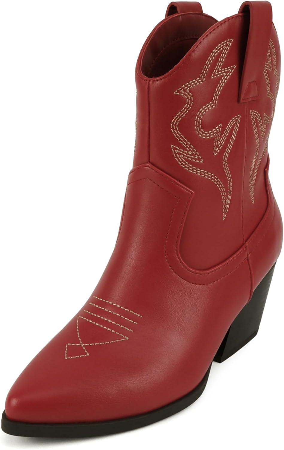 imageSoda BLAZING  Women Western Bootie Pointe Toe with Low Heel Wide Fit AvailableFire Red Pu
