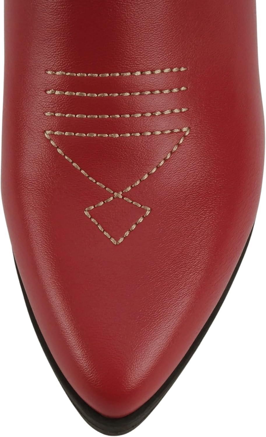 imageSoda BLAZING  Women Western Bootie Pointe Toe with Low Heel Wide Fit AvailableFire Red Pu