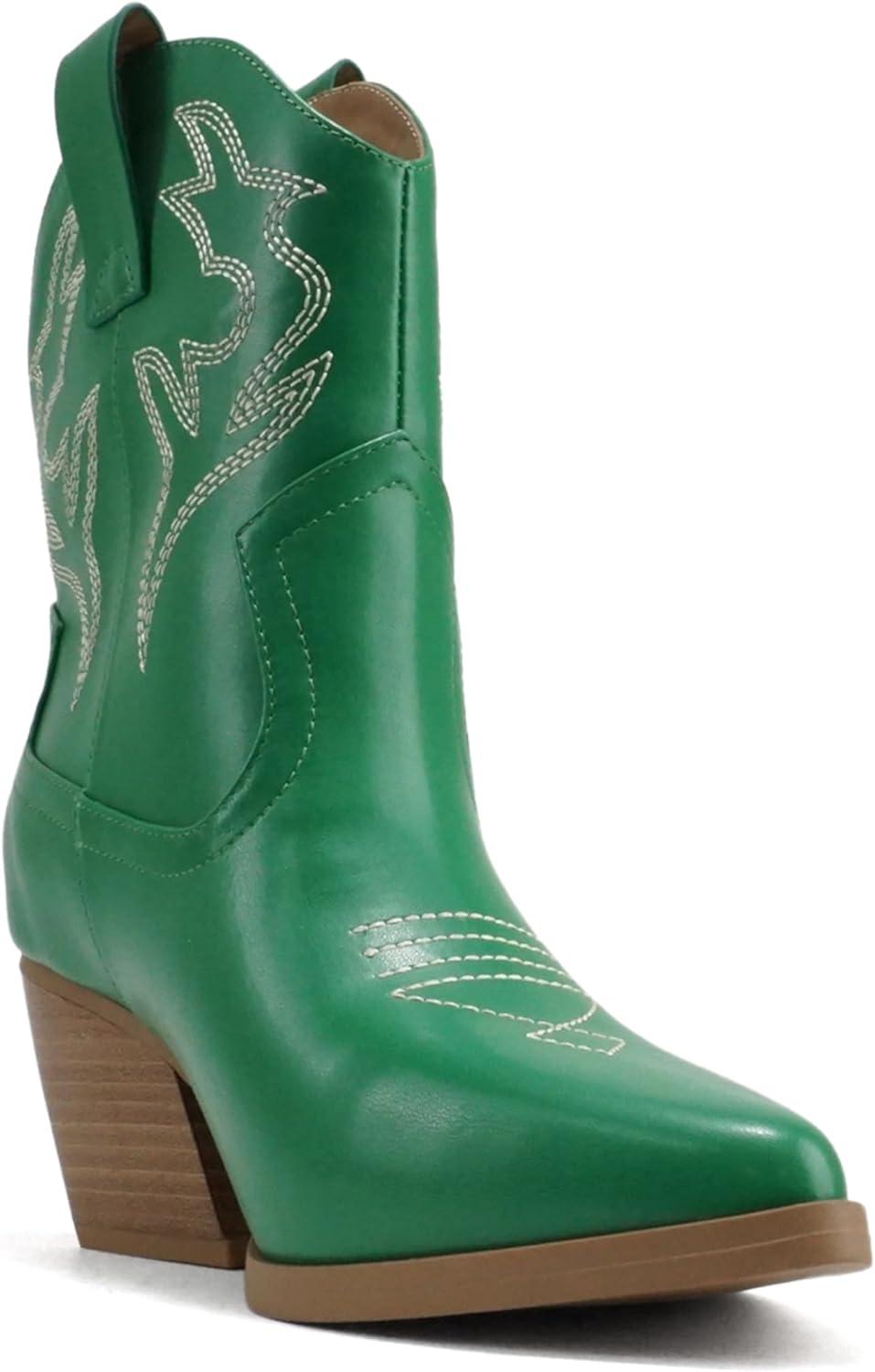 imageSoda BLAZING  Women Western Bootie Pointe Toe with Low Heel Wide Fit AvailableGreen Pu