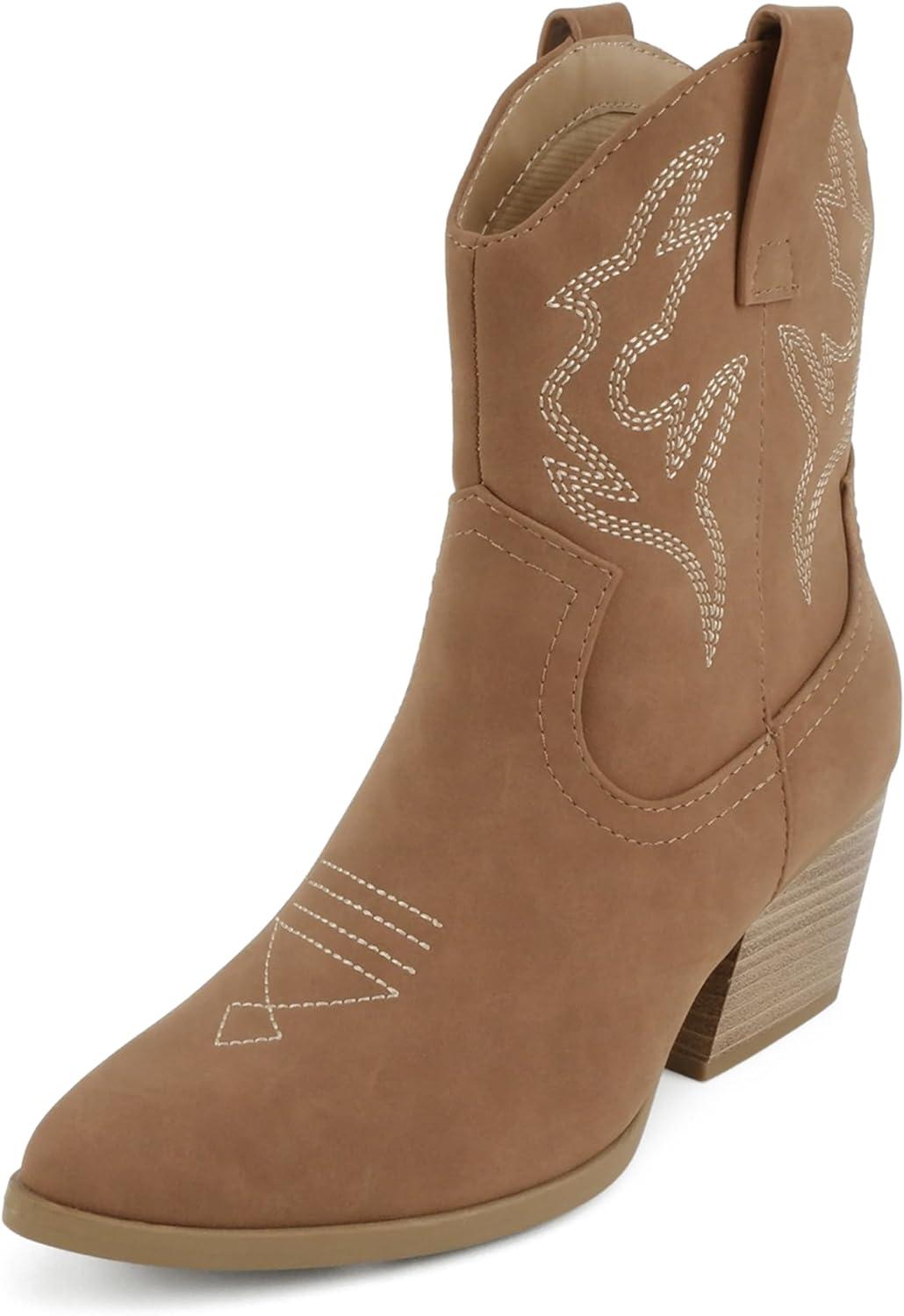 imageSoda BLAZING  Women Western Bootie Pointe Toe with Low Heel Wide Fit AvailableLcognac Nubuck