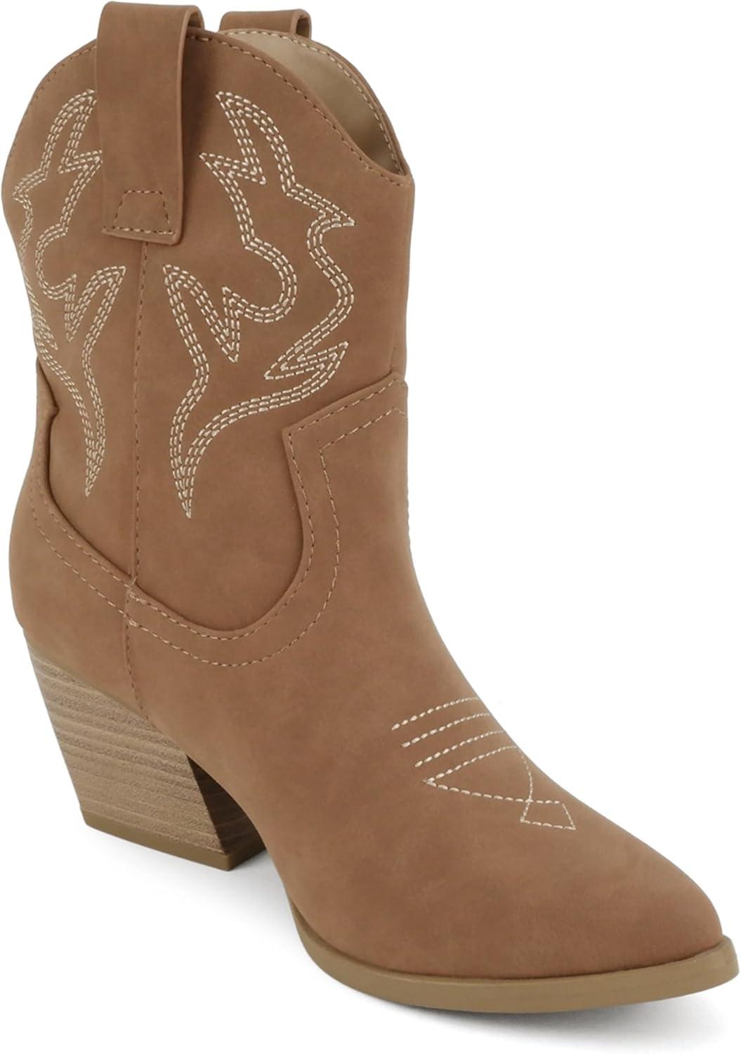 imageSoda BLAZING  Women Western Bootie Pointe Toe with Low Heel Wide Fit AvailableLcognac Nubuck