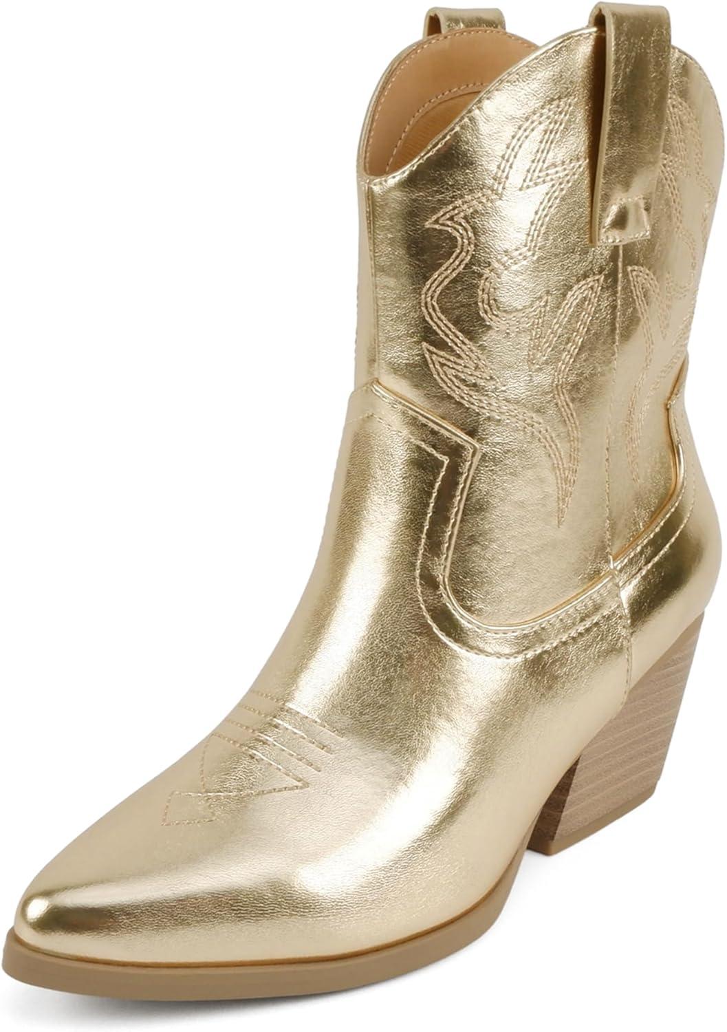imageSoda BLAZING  Women Western Bootie Pointe Toe with Low Heel Wide Fit AvailableLtgold Metallic