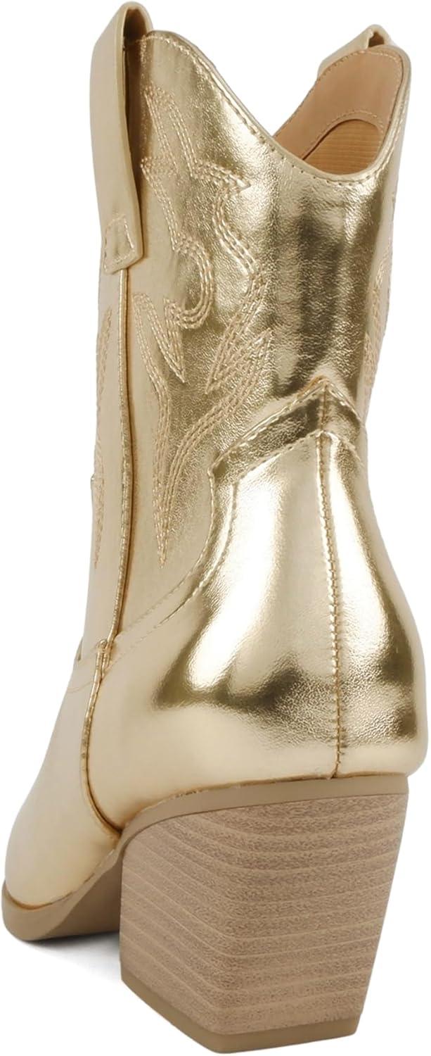 imageSoda BLAZING  Women Western Bootie Pointe Toe with Low Heel Wide Fit AvailableLtgold Metallic