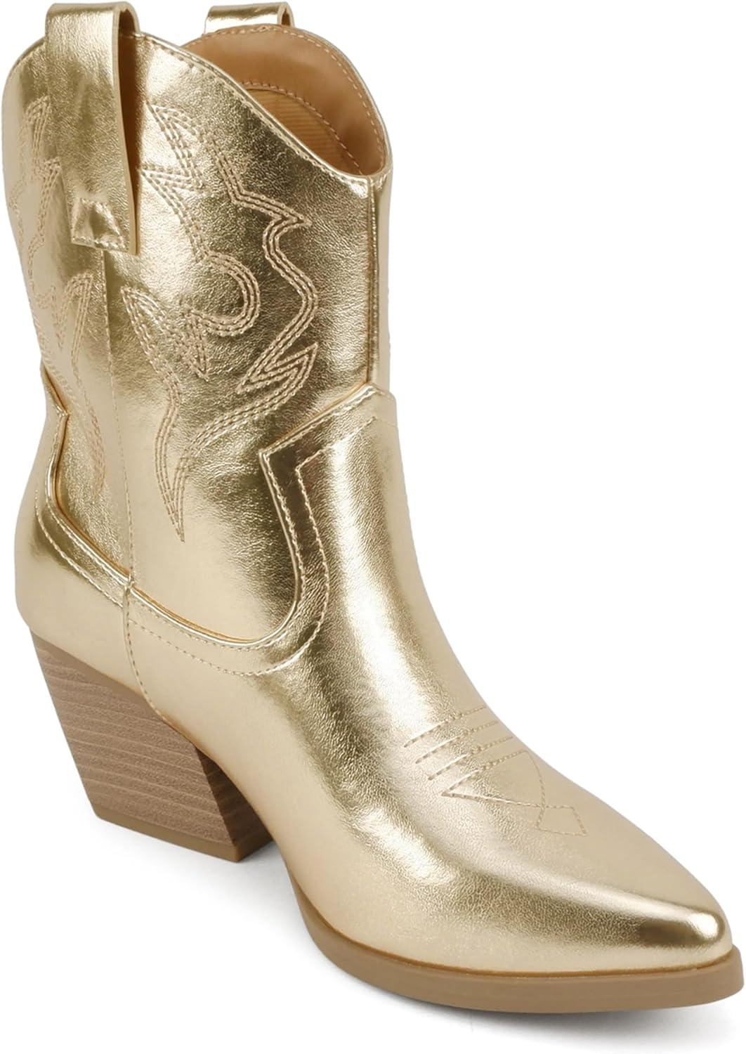 imageSoda BLAZING  Women Western Bootie Pointe Toe with Low Heel Wide Fit AvailableLtgold Metallic
