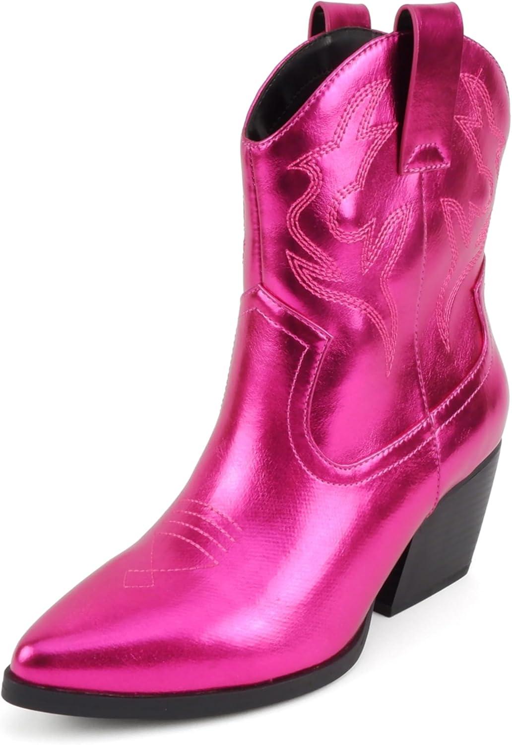imageSoda BLAZING  Women Western Bootie Pointe Toe with Low Heel Wide Fit AvailableMagenta Metallic Pu