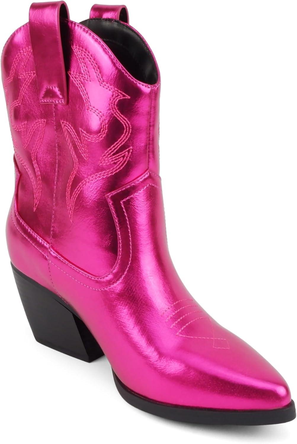 imageSoda BLAZING  Women Western Bootie Pointe Toe with Low Heel Wide Fit AvailableMagenta Metallic Pu