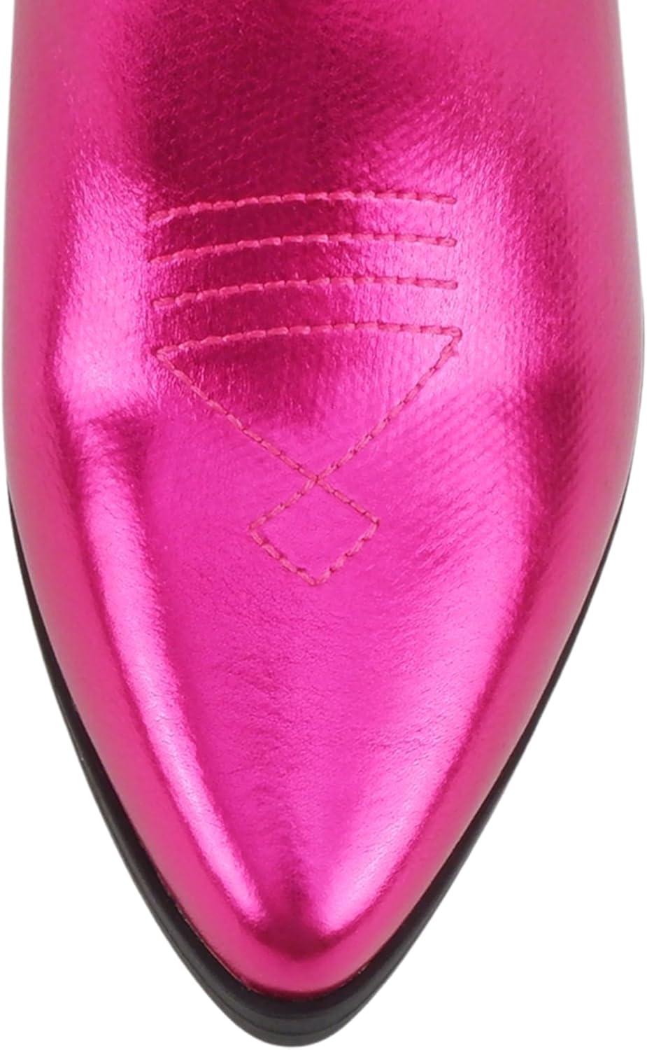 imageSoda BLAZING  Women Western Bootie Pointe Toe with Low Heel Wide Fit AvailableMagenta Metallic Pu