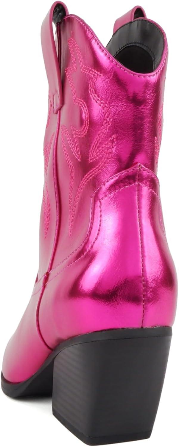 imageSoda BLAZING  Women Western Bootie Pointe Toe with Low Heel Wide Fit AvailableMagenta Metallic Pu