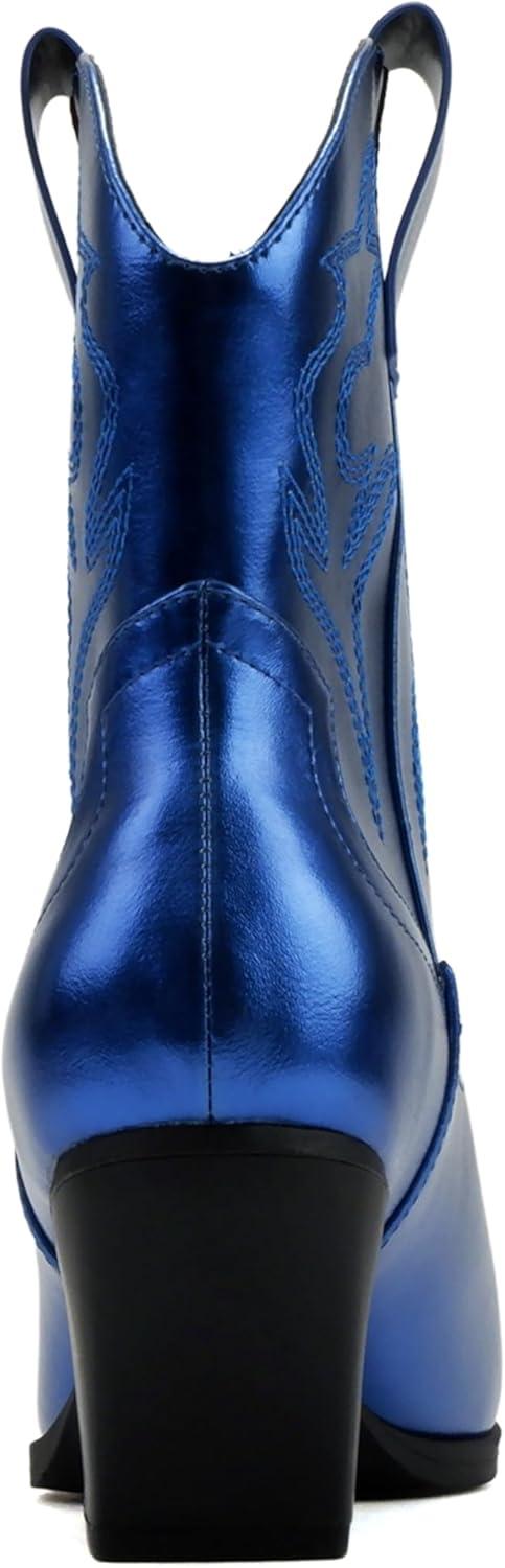 imageSoda BLAZING  Women Western Bootie Pointe Toe with Low Heel Wide Fit AvailableRoyal Blue Metallic