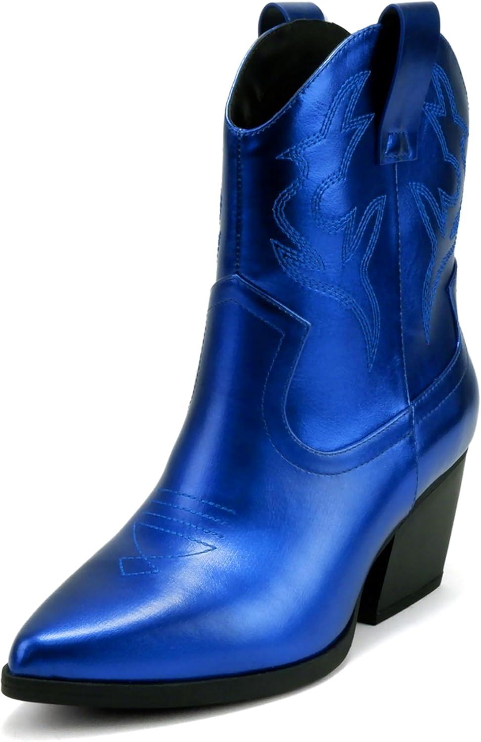 imageSoda BLAZING  Women Western Bootie Pointe Toe with Low Heel Wide Fit AvailableRoyal Blue Metallic
