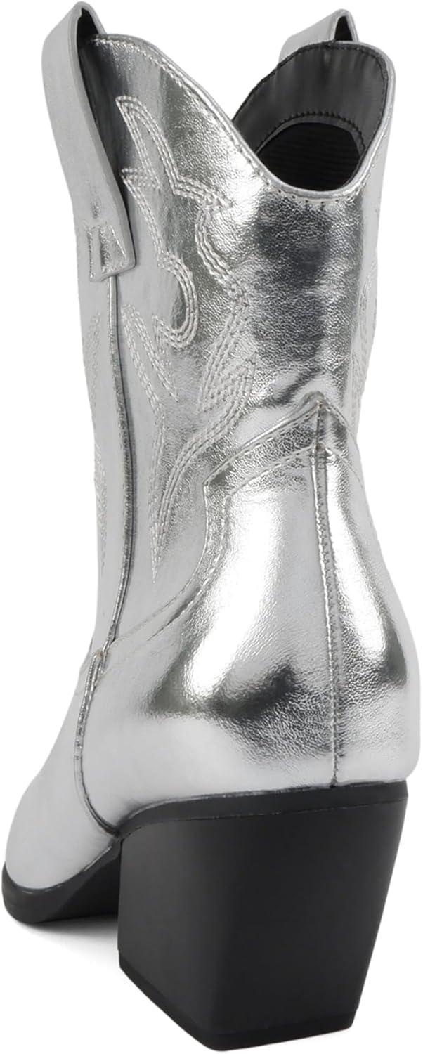 imageSoda BLAZING  Women Western Bootie Pointe Toe with Low Heel Wide Fit AvailableSilver Metallic Pu