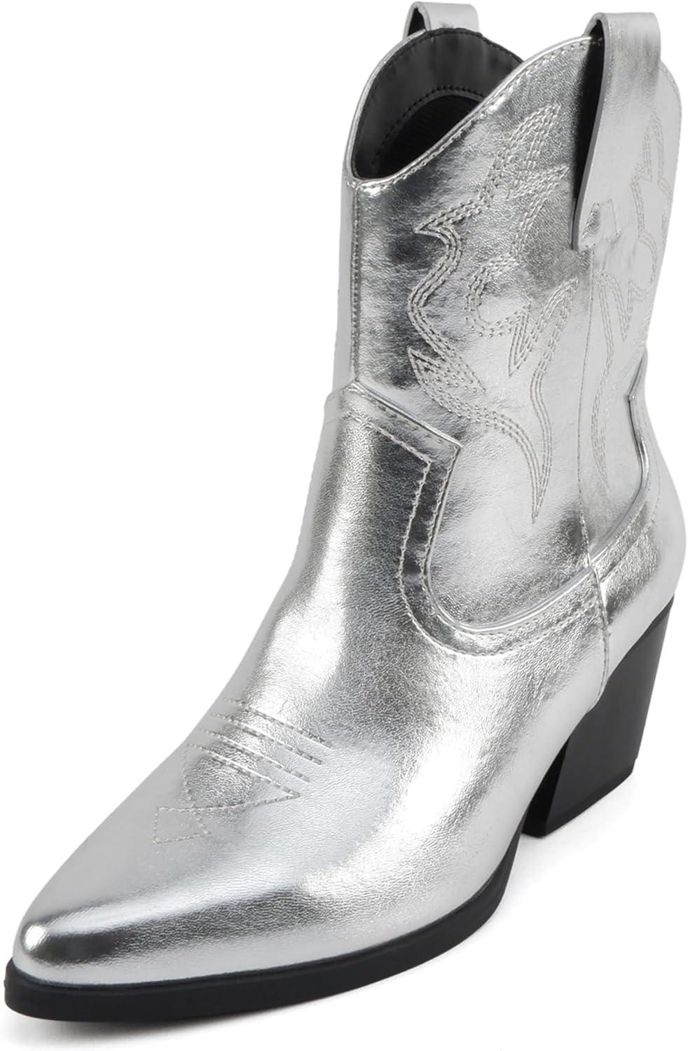 imageSoda BLAZING  Women Western Bootie Pointe Toe with Low Heel Wide Fit AvailableSilver Metallic Pu