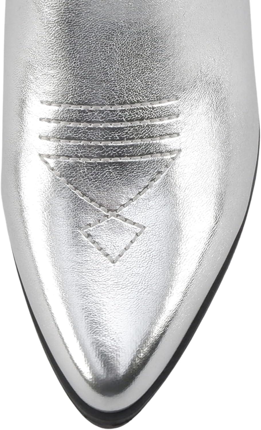imageSoda BLAZING  Women Western Bootie Pointe Toe with Low Heel Wide Fit AvailableSilver Metallic Pu