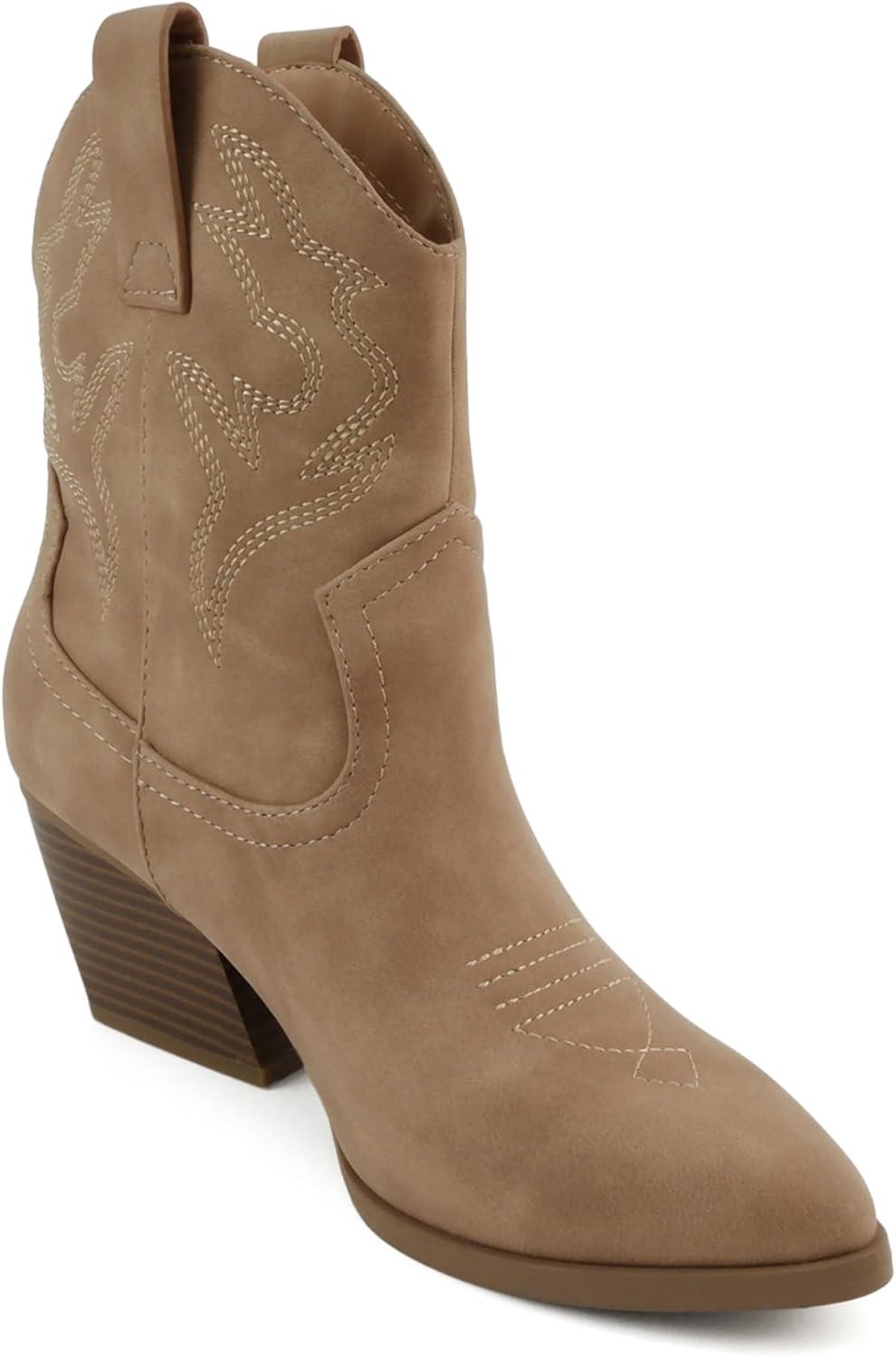 imageSoda BLAZING  Women Western Bootie Pointe Toe with Low Heel Wide Fit AvailableTaupe Pu