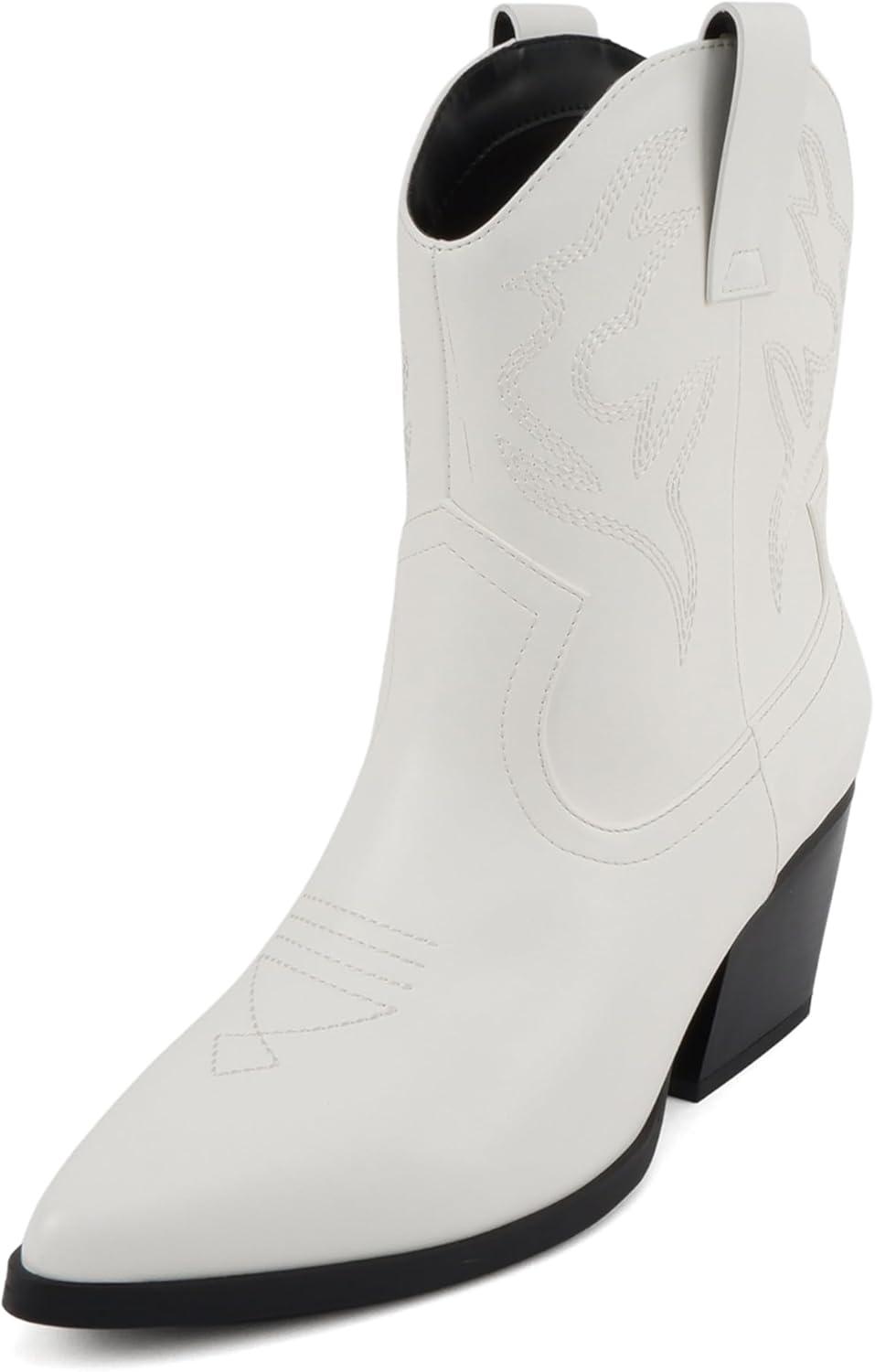 imageSoda BLAZING  Women Western Bootie Pointe Toe with Low Heel Wide Fit AvailableWhite PuBlack