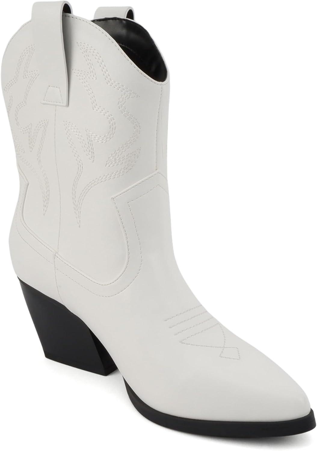 imageSoda BLAZING  Women Western Bootie Pointe Toe with Low Heel Wide Fit AvailableWhite PuBlack