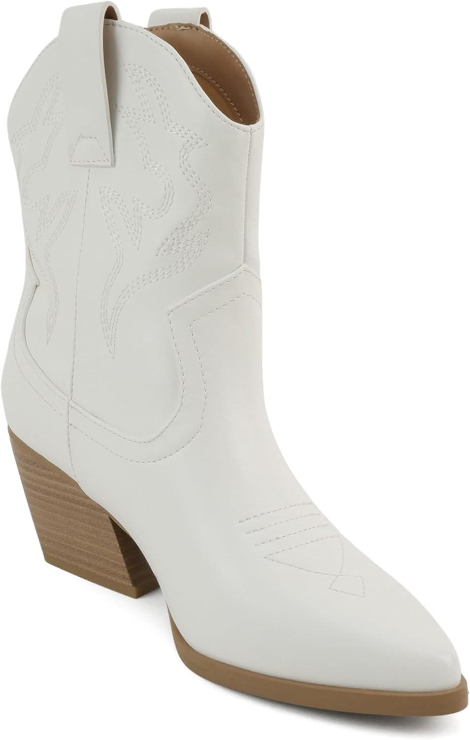 imageSoda BLAZING  Women Western Bootie Pointe Toe with Low Heel Wide Fit AvailableWhiteNude