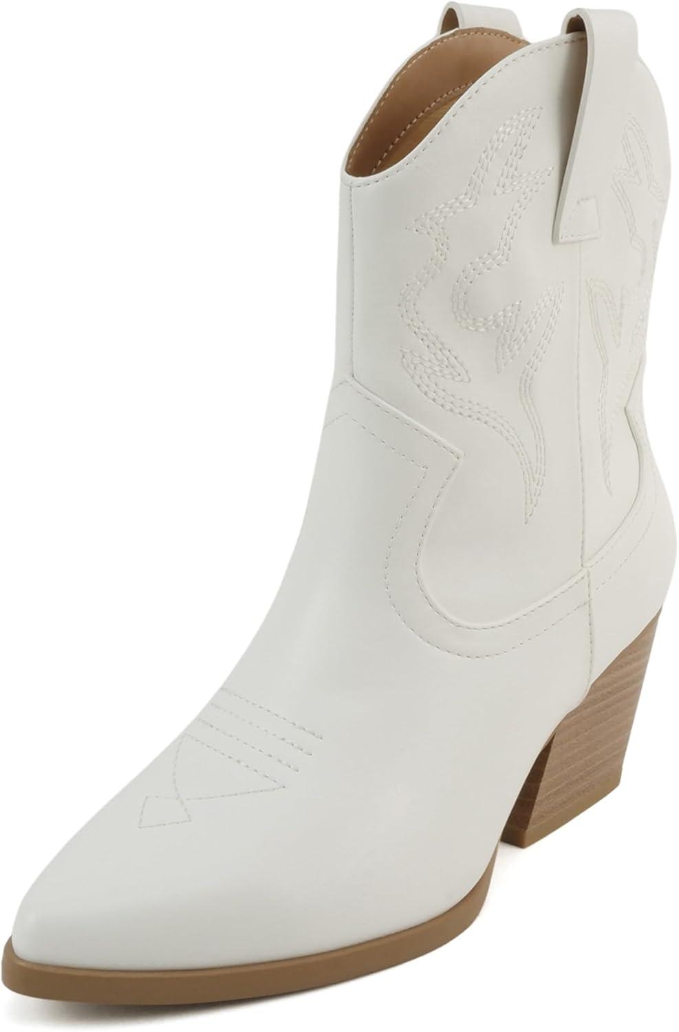 imageSoda BLAZING  Women Western Bootie Pointe Toe with Low Heel Wide Fit AvailableWhiteNude