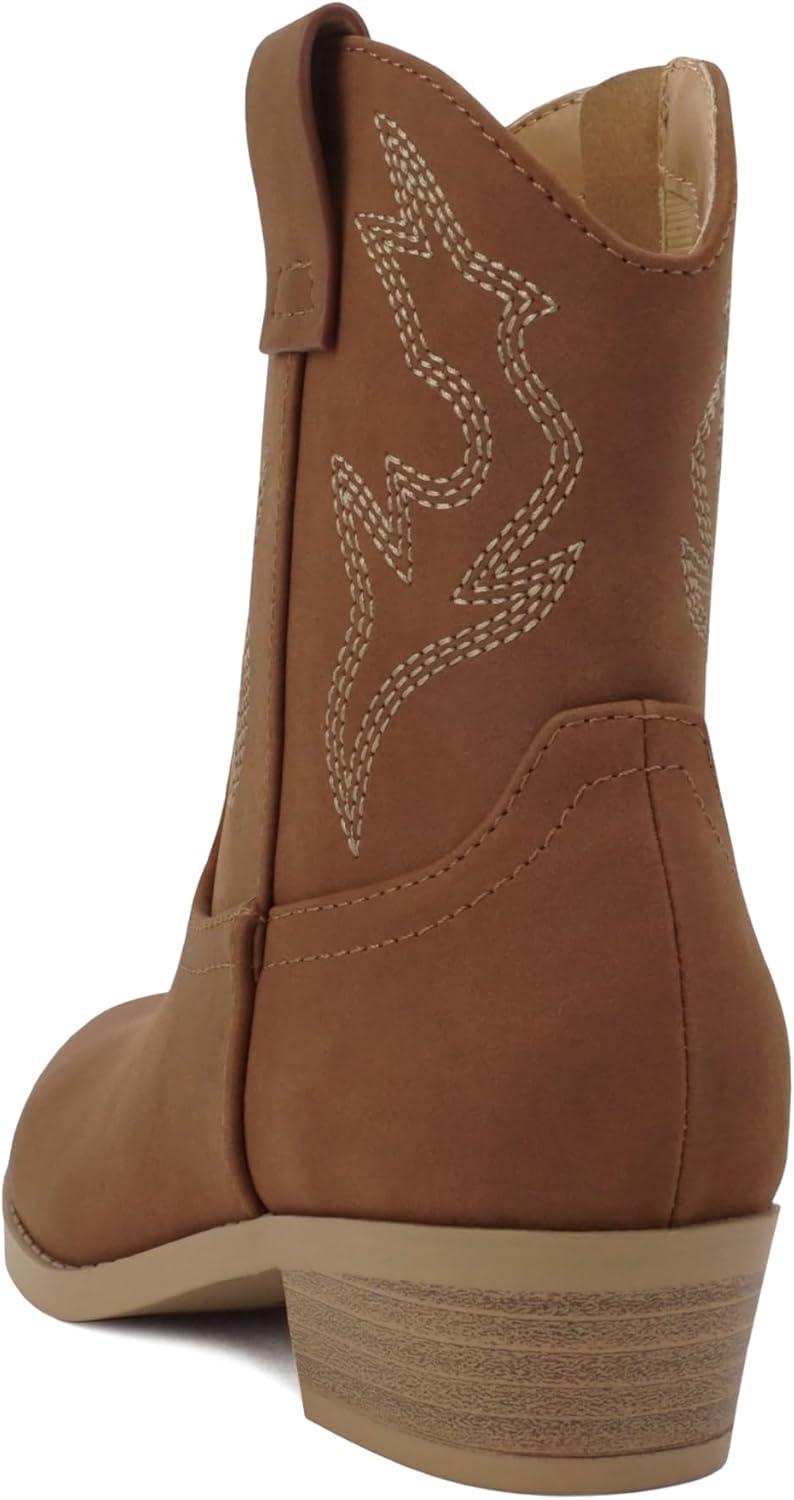 imageSoda BLAZING2  Little KidsChildrenGirls Stitched Pointed Toe Low Heel High Top Ankle Shaft Western Boot BootieLight Cognac Nubuck