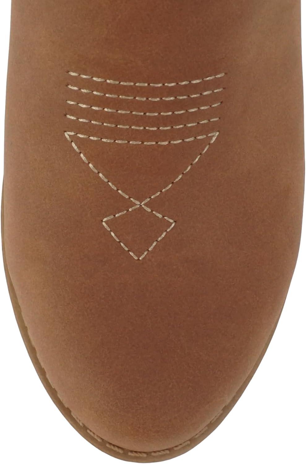 imageSoda BLAZING2  Little KidsChildrenGirls Stitched Pointed Toe Low Heel High Top Ankle Shaft Western Boot BootieLight Cognac Nubuck