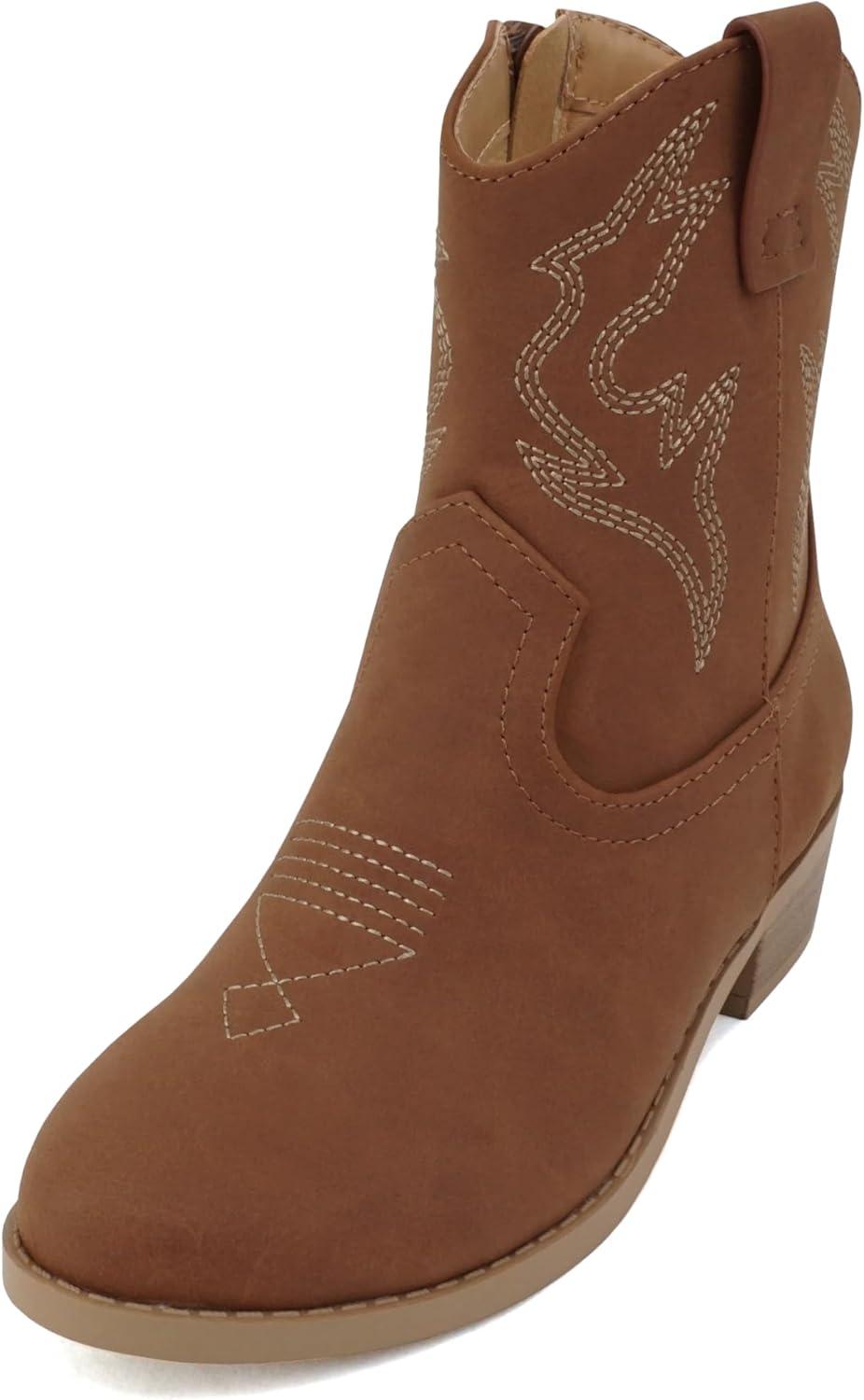 imageSoda BLAZING2  Little KidsChildrenGirls Stitched Pointed Toe Low Heel High Top Ankle Shaft Western Boot BootieLight Cognac Nubuck