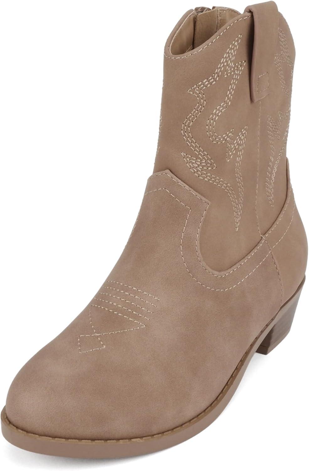 imageSoda BLAZING2  Little KidsChildrenGirls Stitched Pointed Toe Low Heel High Top Ankle Shaft Western Boot BootieTaupe Nubuck