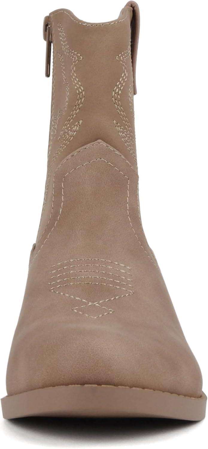 imageSoda BLAZING2  Little KidsChildrenGirls Stitched Pointed Toe Low Heel High Top Ankle Shaft Western Boot BootieTaupe Nubuck