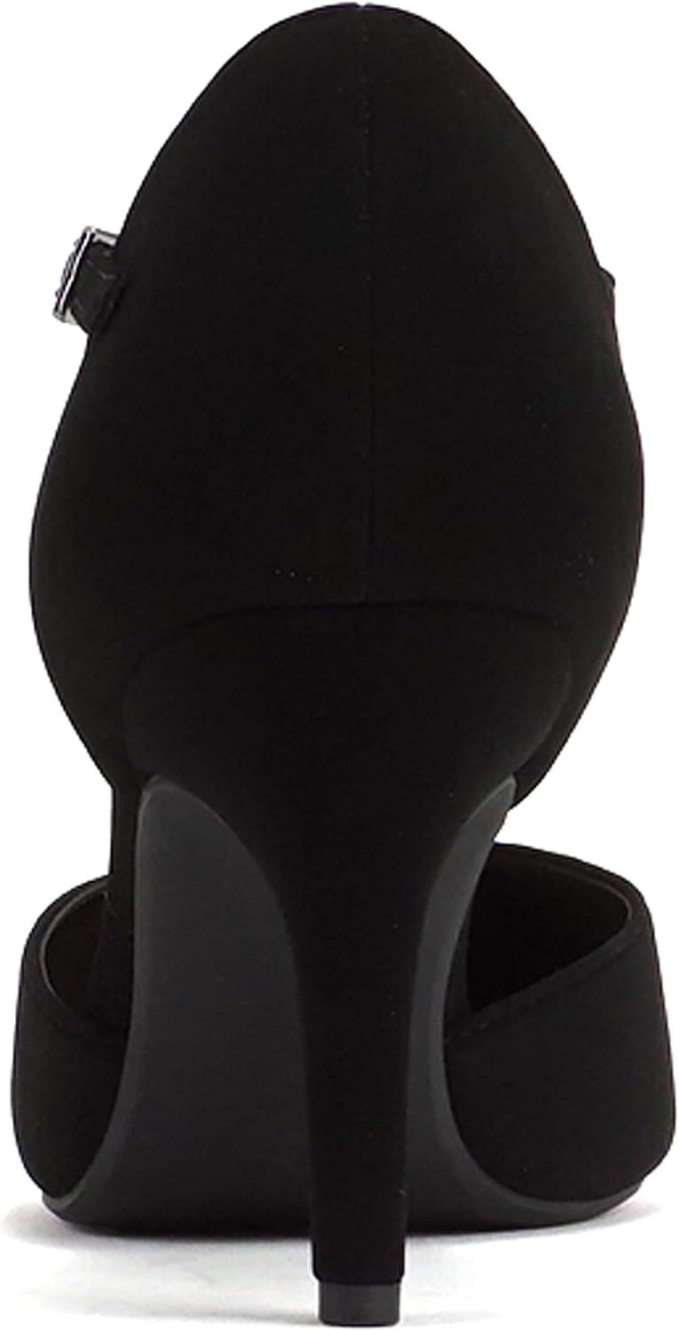 imageSoda Bahia  Women Pointed Toe Closed Back Counter Stiletto Mid Heel TStrap Pump ShoeBlack Nubuck
