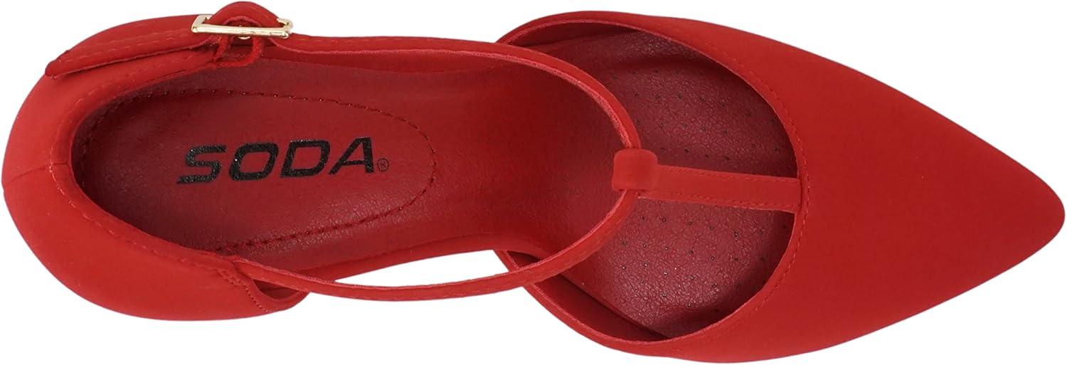 imageSoda Bahia  Women Pointed Toe Closed Back Counter Stiletto Mid Heel TStrap Pump ShoeLipstick Nubuck