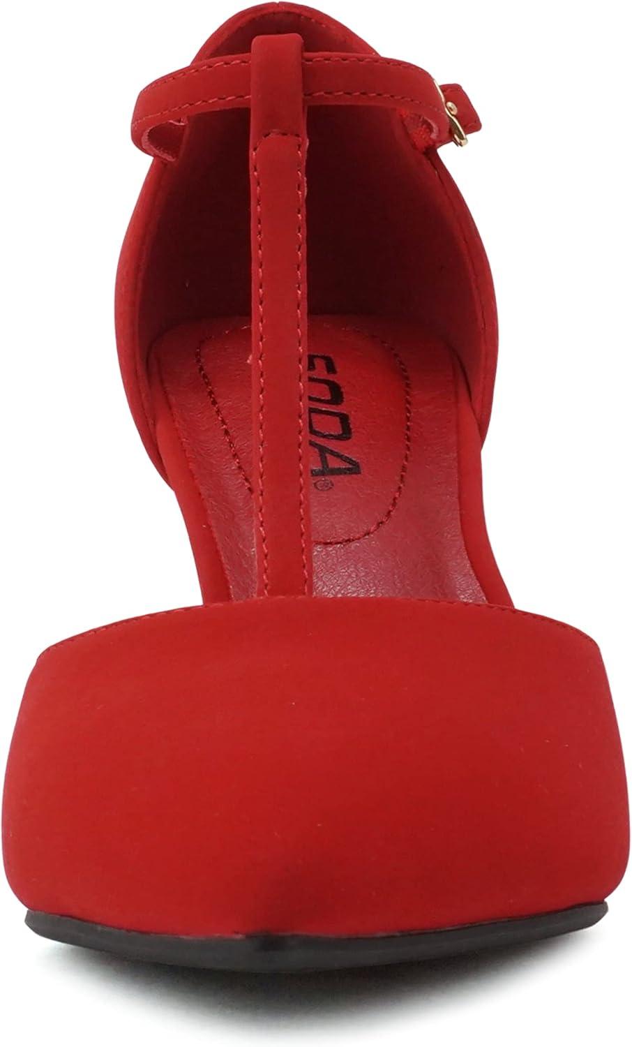 imageSoda Bahia  Women Pointed Toe Closed Back Counter Stiletto Mid Heel TStrap Pump ShoeLipstick Nubuck