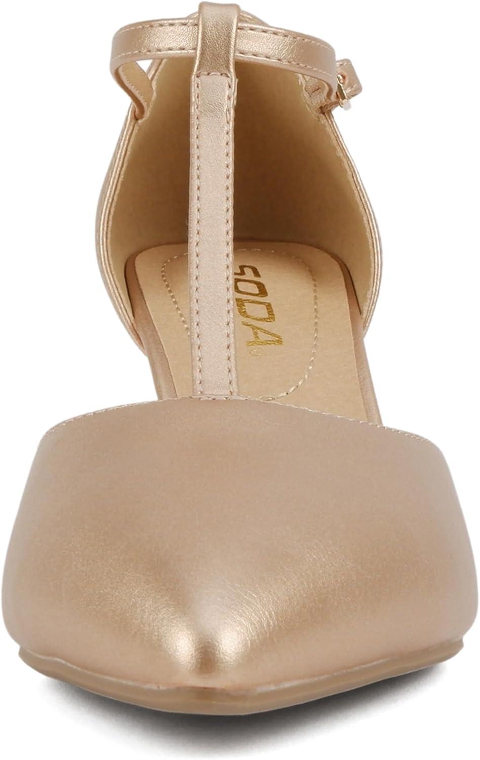 imageSoda Bahia  Women Pointed Toe Closed Back Counter Stiletto Mid Heel TStrap Pump ShoePenny