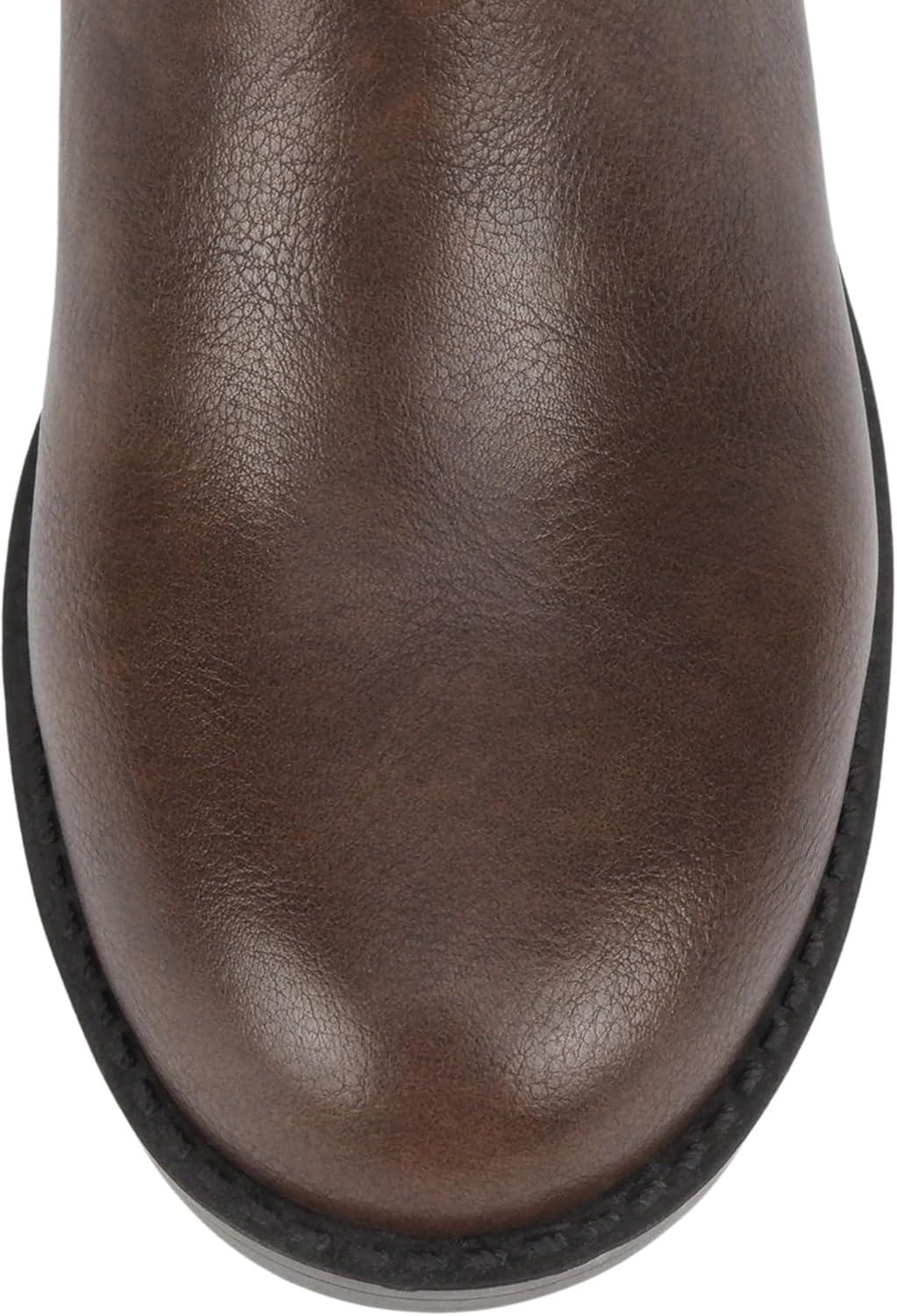 imageSoda Bonus  Women Round Toe Harness Strap Ring Hardware Low Block Heel Ankle Boot with Side ZipperBrown Pu
