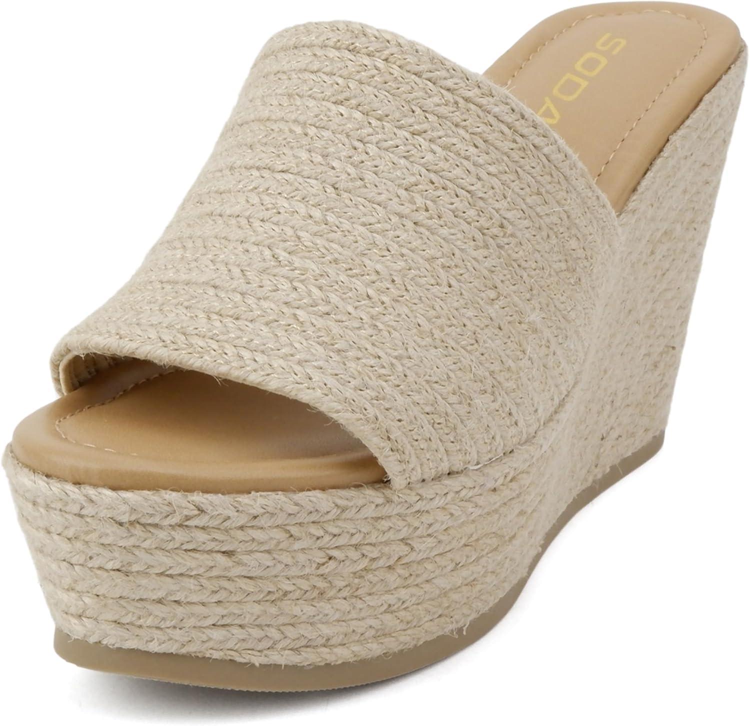 imageSoda Bounty  Women Round Toe Single Band SlipOn Espadrille Wedge SandalJute