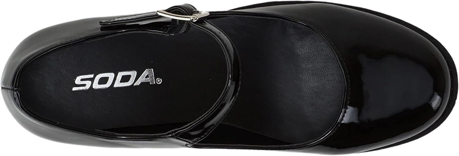 imageSoda Boxer  Women Mary Jane Round Toe Chunky Block Heel Lug Sole Pump with Adjustable StrapBlack Patent