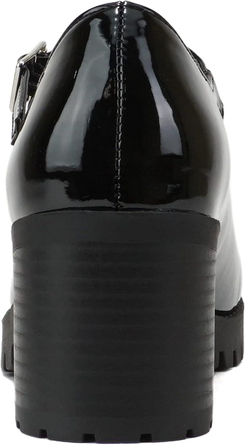 imageSoda Boxer  Women Mary Jane Round Toe Chunky Block Heel Lug Sole Pump with Adjustable StrapBlack Patent