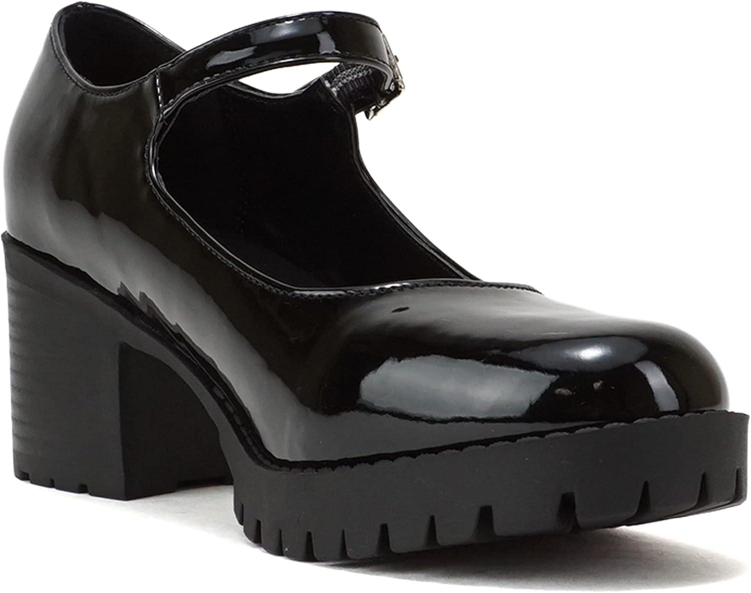 imageSoda Boxer  Women Mary Jane Round Toe Chunky Block Heel Lug Sole Pump with Adjustable StrapBlack Patent