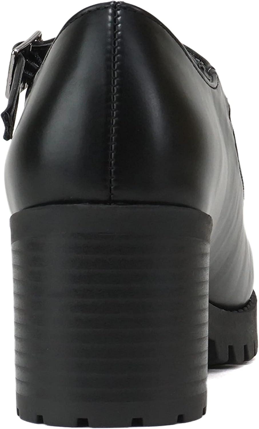 imageSoda Boxer  Women Mary Jane Round Toe Chunky Block Heel Lug Sole Pump with Adjustable StrapBlack Pu