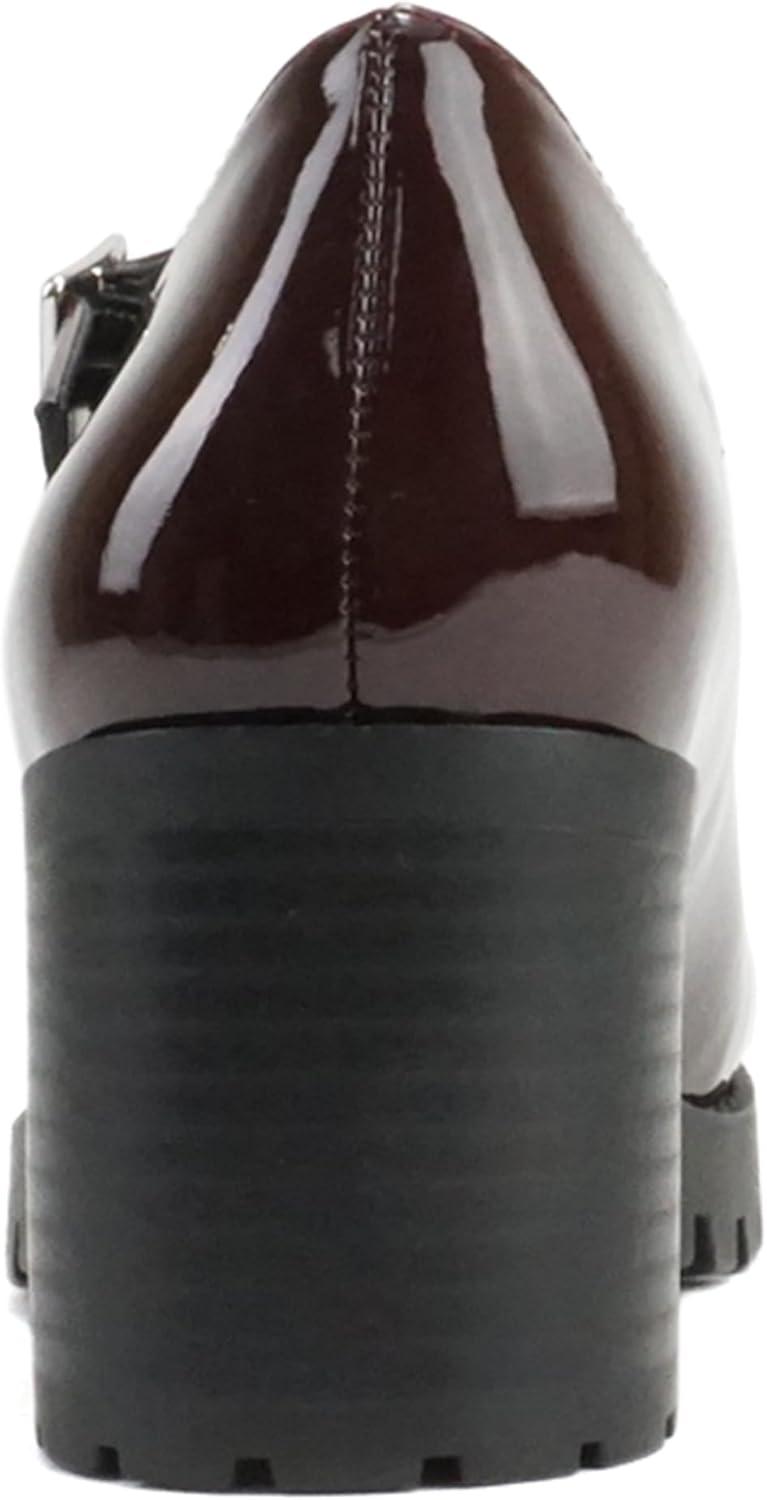 imageSoda Boxer  Women Mary Jane Round Toe Chunky Block Heel Lug Sole Pump with Adjustable StrapDark Burgundy Patent