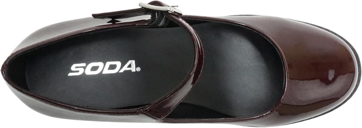 imageSoda Boxer  Women Mary Jane Round Toe Chunky Block Heel Lug Sole Pump with Adjustable StrapDark Burgundy Patent