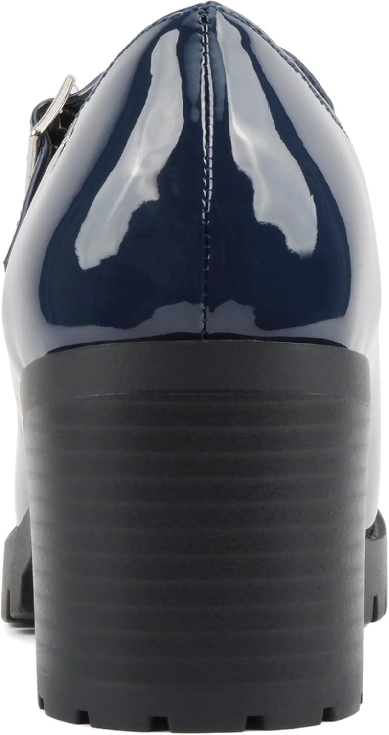 imageSoda Boxer  Women Mary Jane Round Toe Chunky Block Heel Lug Sole Pump with Adjustable StrapNavy Patent