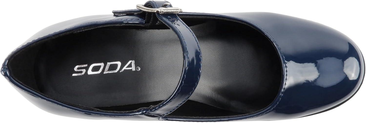 imageSoda Boxer  Women Mary Jane Round Toe Chunky Block Heel Lug Sole Pump with Adjustable StrapNavy Patent