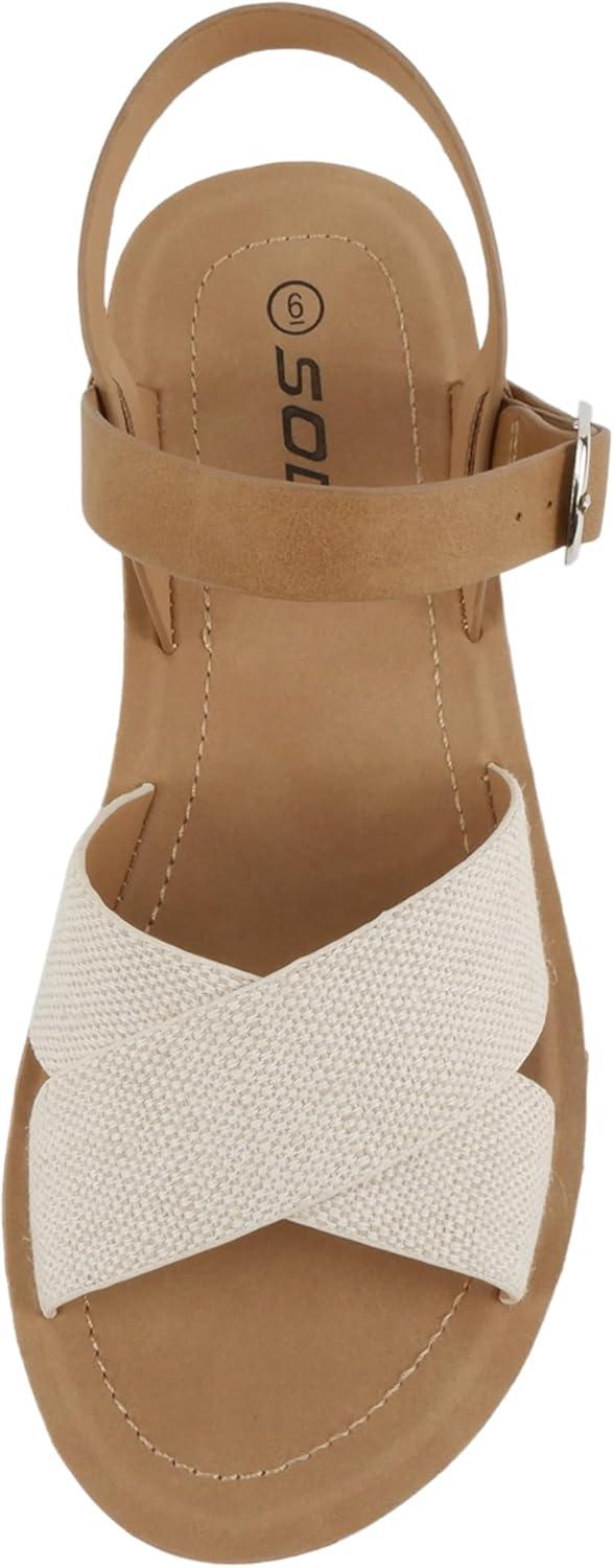 imageSoda CHESTER  Women Flat Sandals Flatform Ankle Buckle Criss Cross Band Straps Sandals ShoesBeige CanvasTan