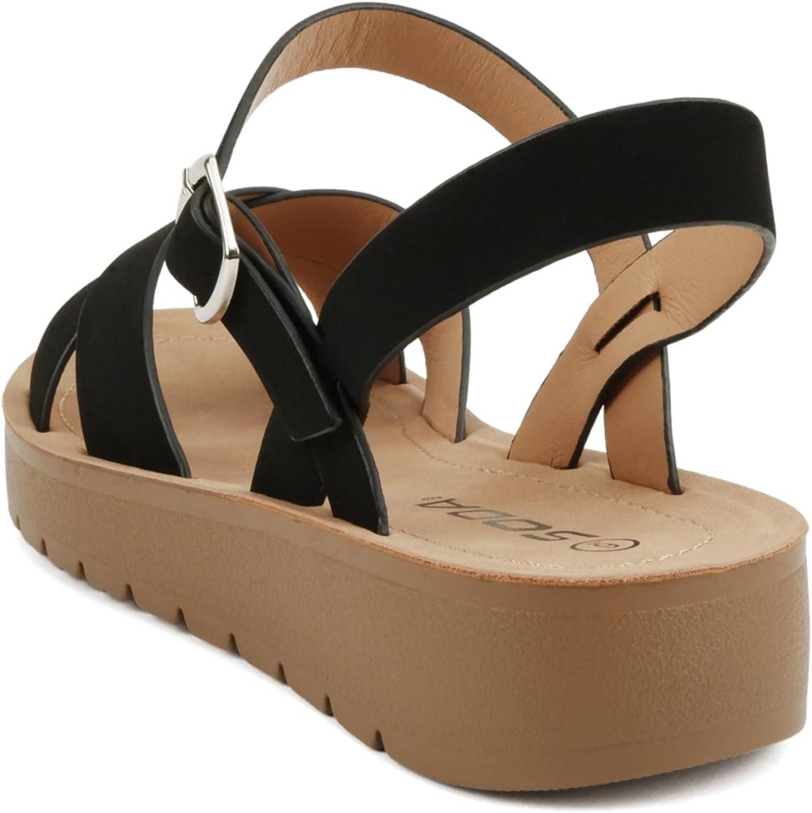 imageSoda CHESTER  Women Flat Sandals Flatform Ankle Buckle Criss Cross Band Straps Sandals ShoesBlack