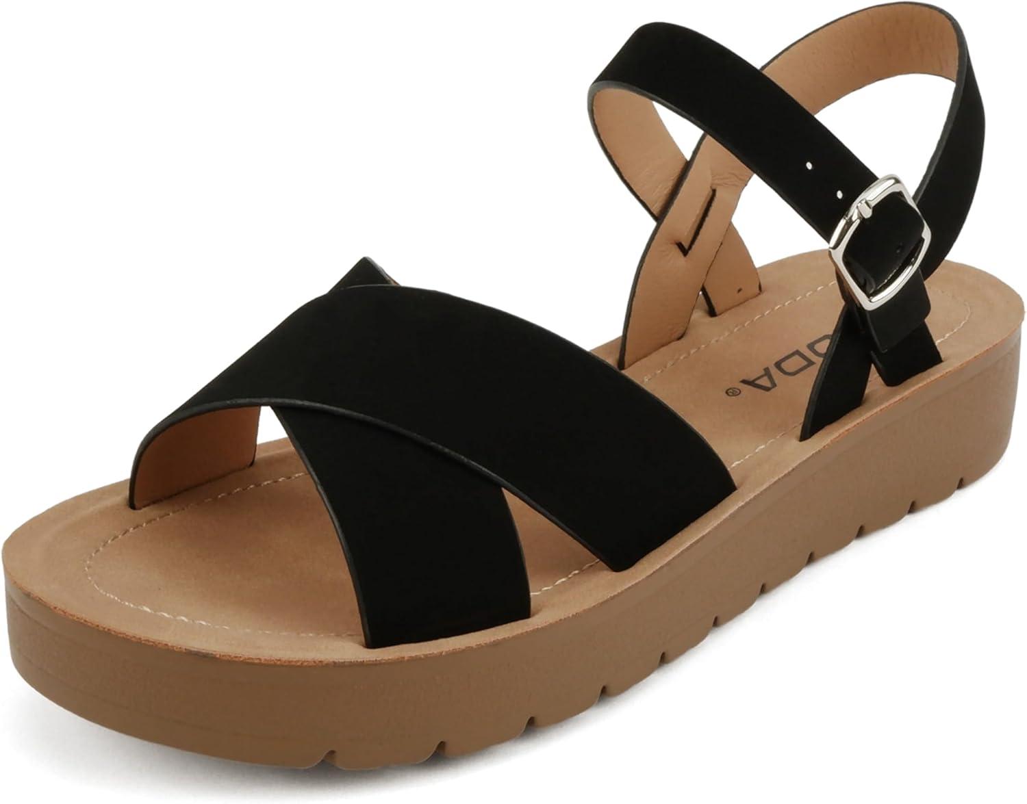 imageSoda CHESTER  Women Flat Sandals Flatform Ankle Buckle Criss Cross Band Straps Sandals ShoesBlack