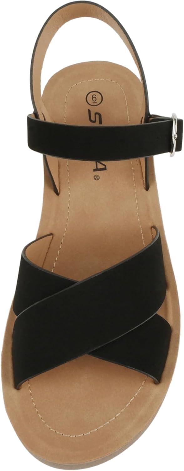 imageSoda CHESTER  Women Flat Sandals Flatform Ankle Buckle Criss Cross Band Straps Sandals ShoesBlack